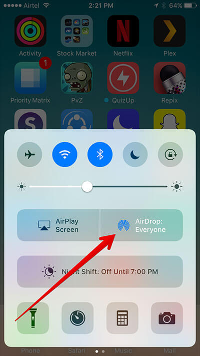 Enable AirDrop on iPhone