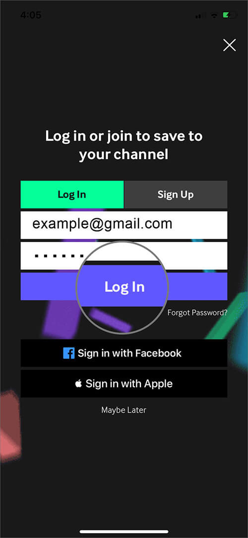 Enter Details and Tap on Login in GIPHY App on iPhone