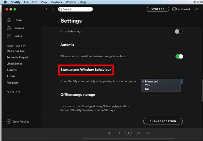 Go to Startup and Window Behavior Settings on Mac
