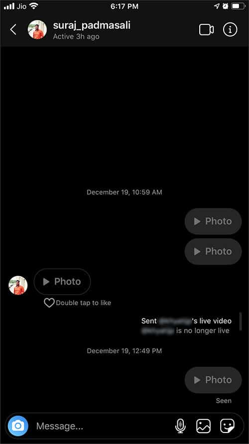 Message Has been Removed from Conversation in Instagram App on iPhone