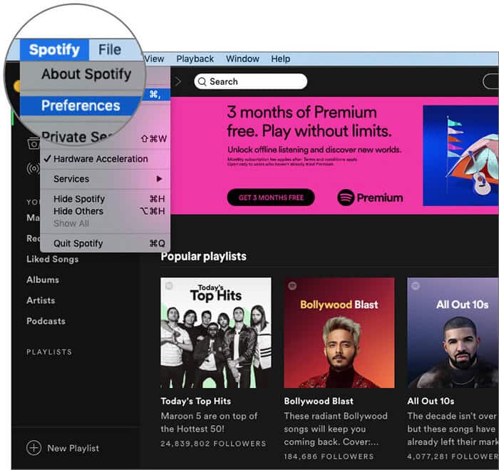Select Preferences from Spotify Menu on Mac
