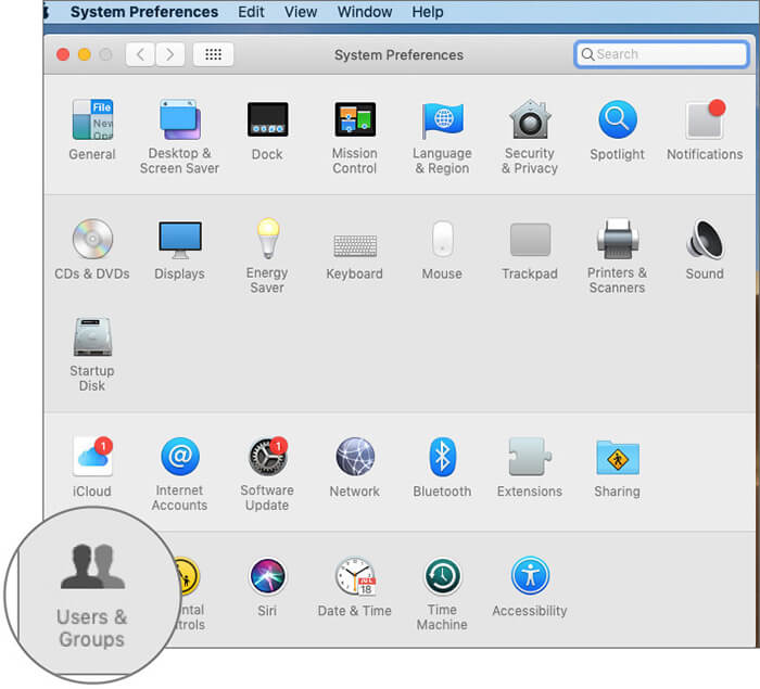 Select User and Groups in Mac System Preferences