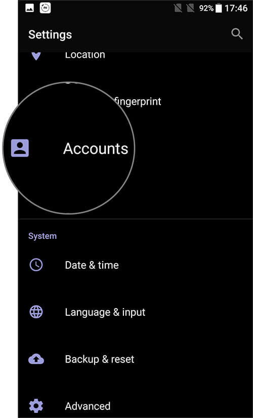 Tap on Accounts Under Setting to Add iCloud Email Account to Android Phone