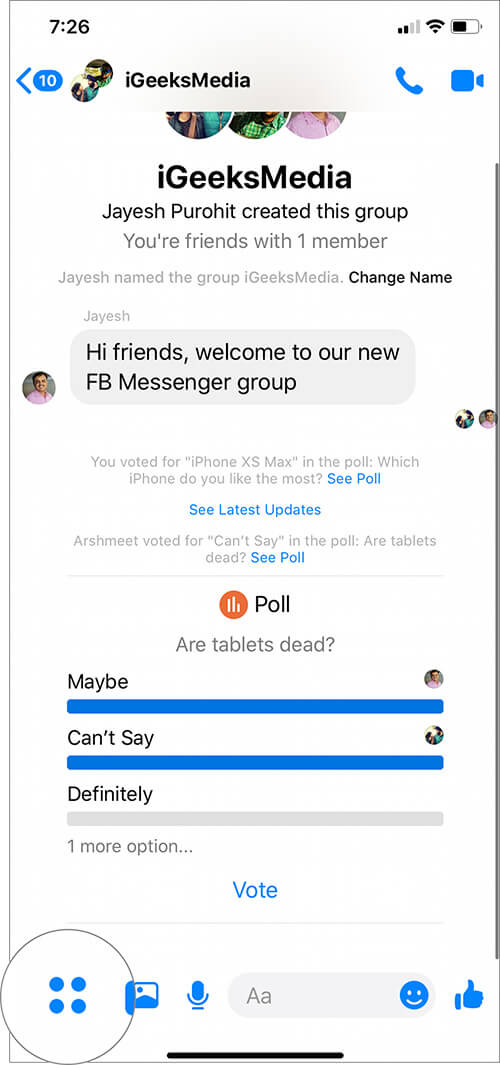 Tap on Four Dots Icon in Facebook Messenger Group on iPhone
