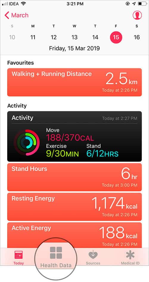 Tap on Health Data tab in iOS Health App