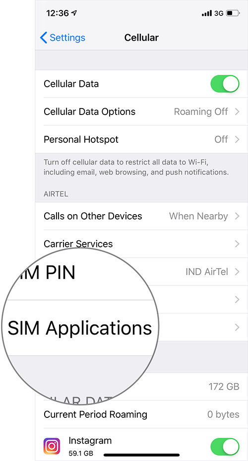 Tap on SIM Applications in iPhone Settings