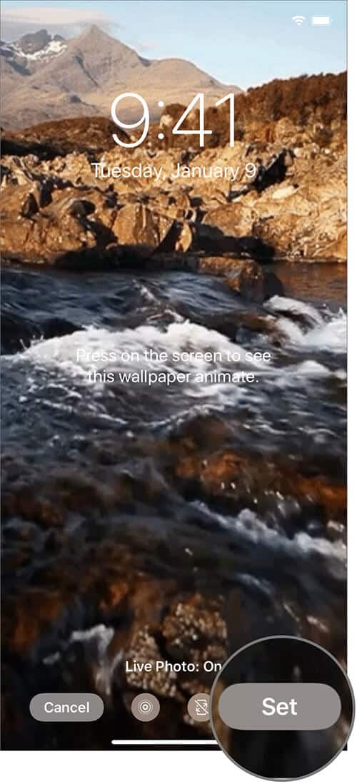 Tap on set in iphone live wallpaper Tap on Set in iPhone Live Wallpaper