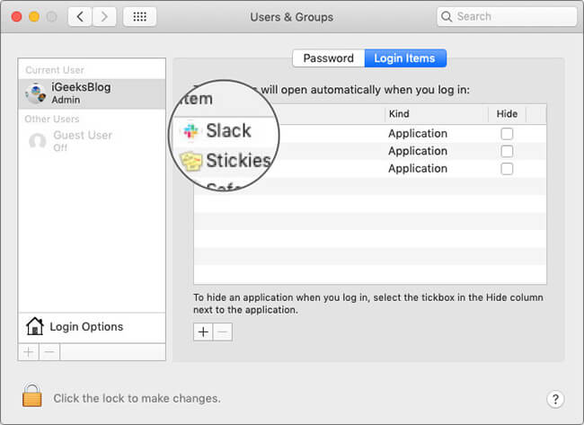 Add Apps in Login Items on Mac