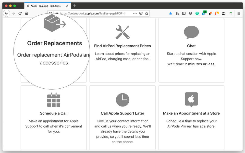 Choose Convenience option on Apple support web page to Replacement AirPods Pro Ear Tips
