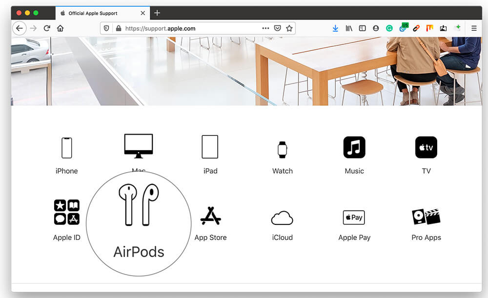 Click on AirPods from Apple Supprt Web page