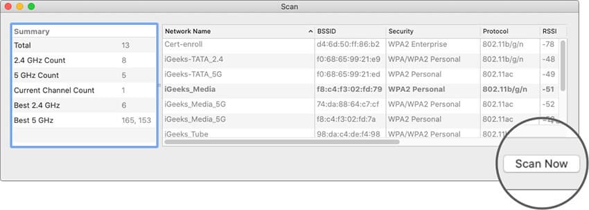 Click on Scan to Find Missing Wi-Fi Network on Mac