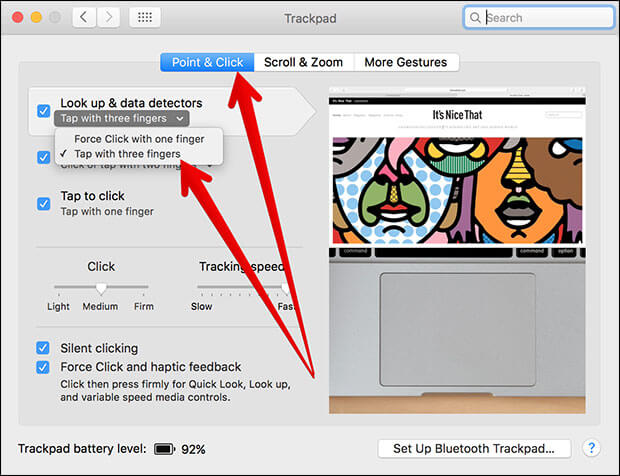 Click on Tap with three fingers in Trackpad in Mac System Preferences