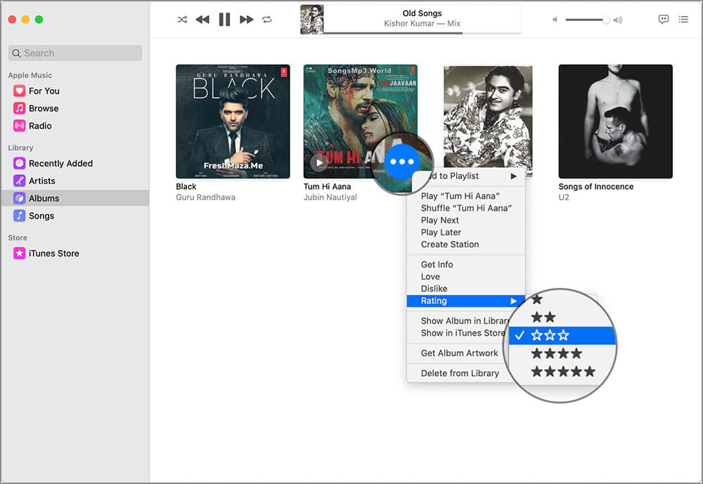 Click on Three Dots to Give Ratings Music Album on Mac