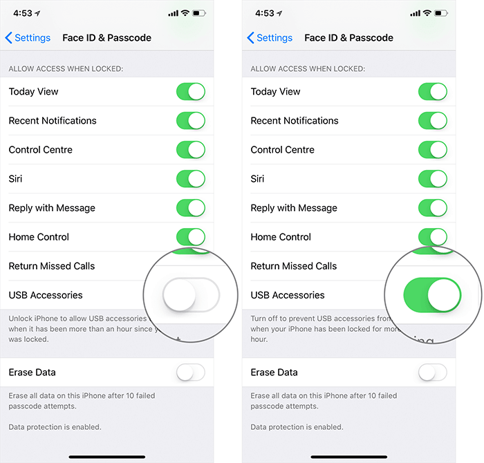 Disable USB Restricted Mode in iOS 12