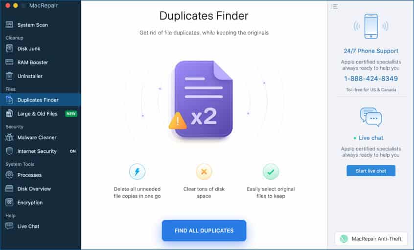 Find Duplicate Files on Mac using MacRepair