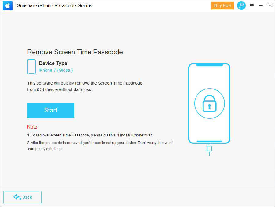 Remove Screen Time Passcode using iSunshare Software