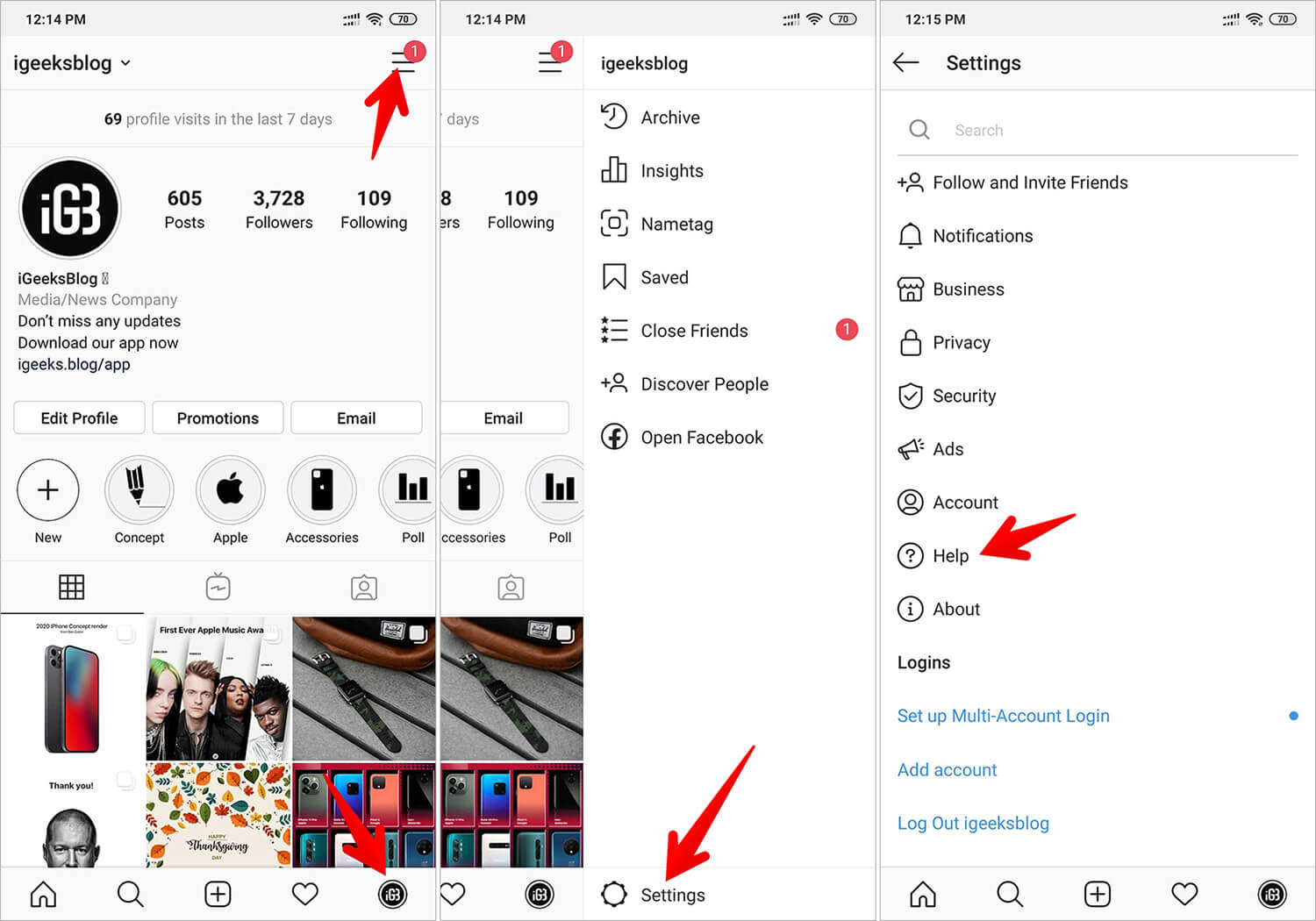 Report the Problem Straight Away in Instagram app on android device