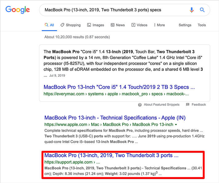 Search MacOS Catalina Version in Google Search Box