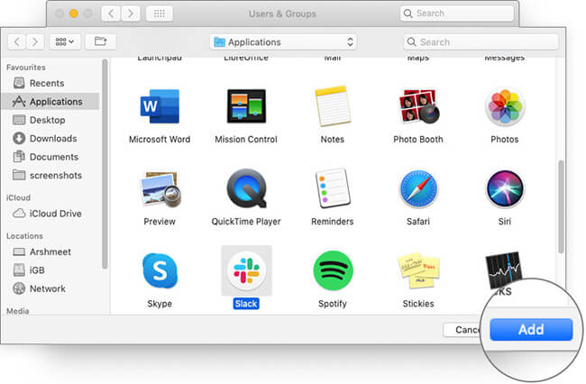 Select Apps and Click on Add Open at Mac Startup