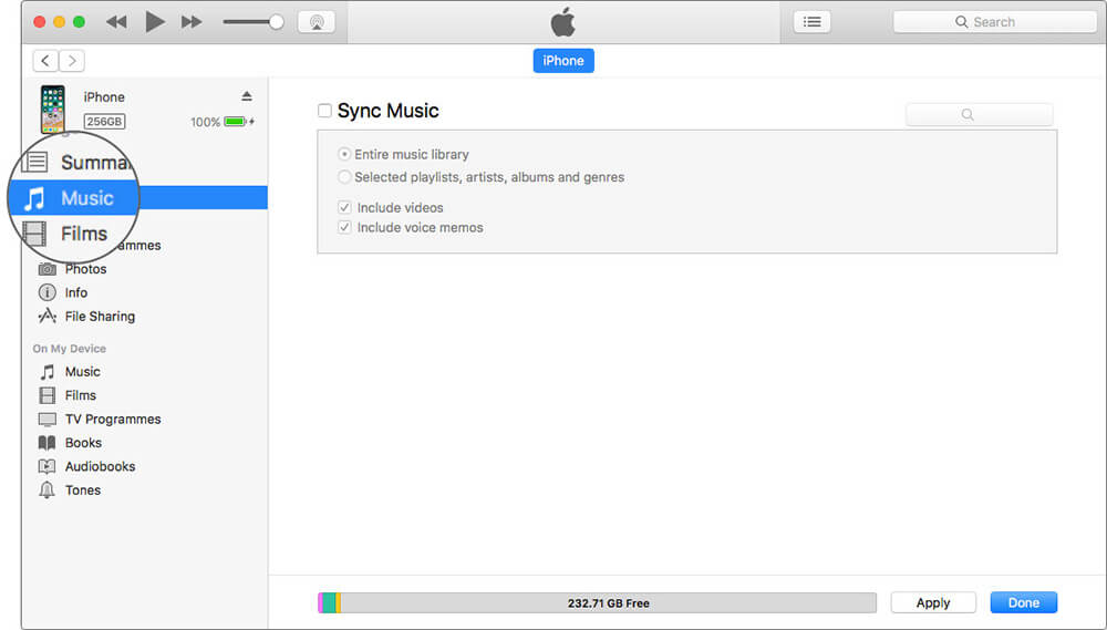 Select Music Tab in iTunes on Mac