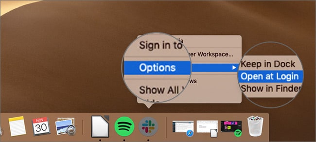 Select Open at Login in App's Option on Mac