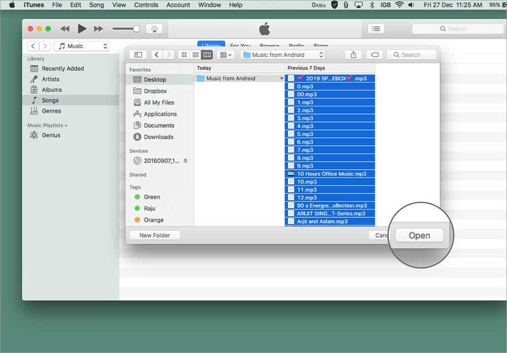 Select Songs and Choose Open it in iTunes on Mac
