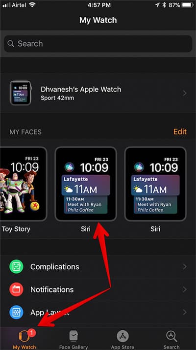 Tap on My Watch then Siri in Apple Watch App on iPhone