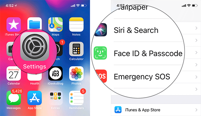 Tap on Settings then Touch ID or Face ID & Passcode on iPhone