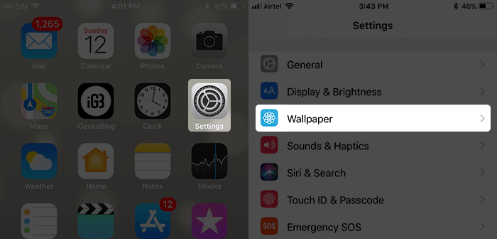 Tap on Settings then Wallpaper on Any iPhone