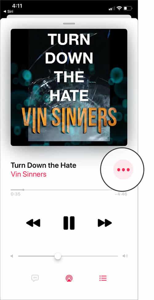 Tap on Three Dots icon in Music App on iPhone