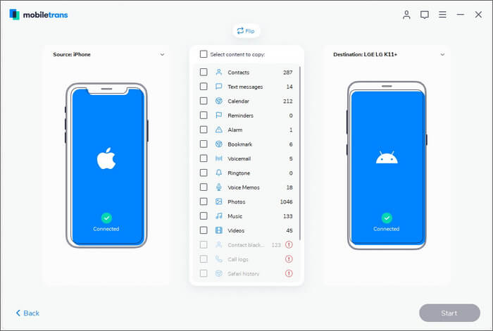 Transfer Data Between iPhone and Android Device with MobileTrans