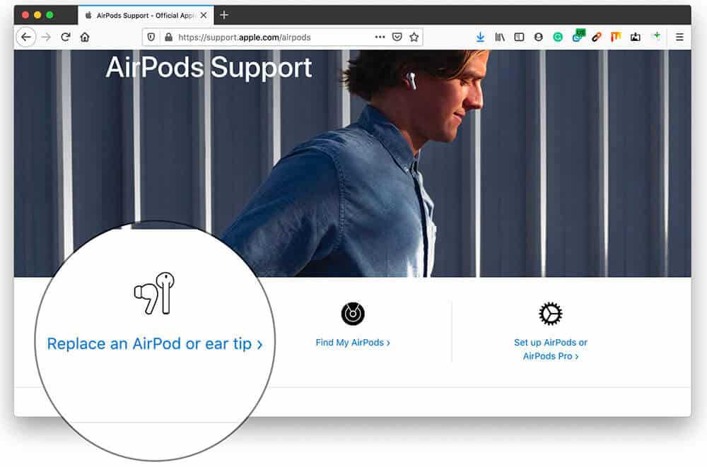 choose Replace an AirPod or ear tip option in Apple Supprt web page