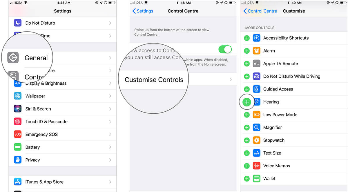 Add Hearing to Control Centre on iPhone