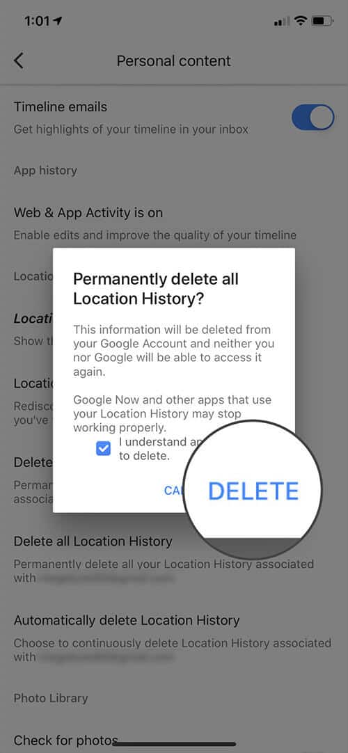 Delete All Google Maps Location History from your iPhone