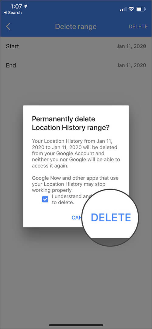 Delete Location History For Particular Days on iPhone