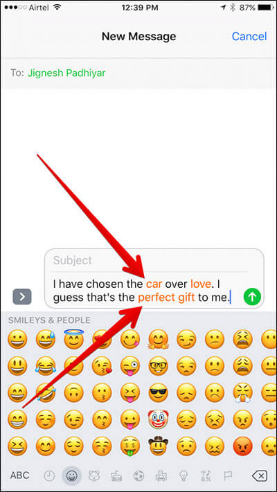 Emoji Supported Words Highlight in iPhone Message App