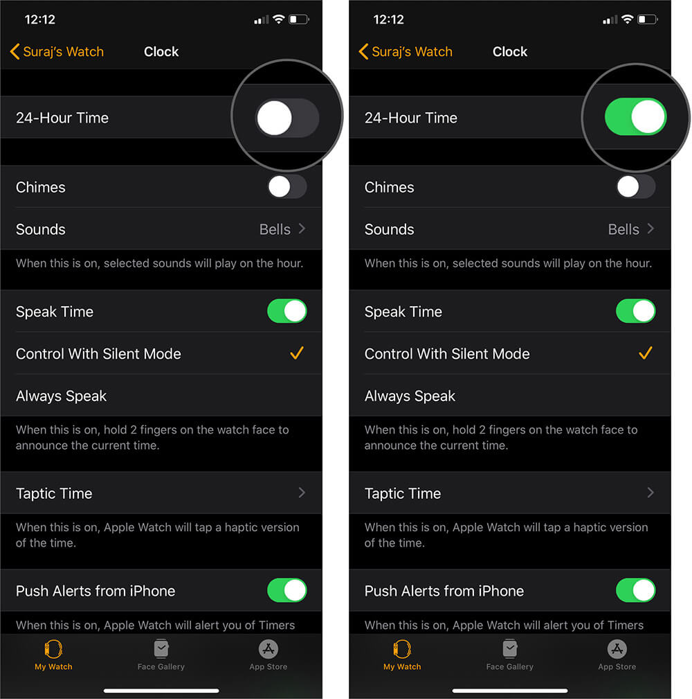 Enable Apple Watch Military Time in Watch App on iPhone