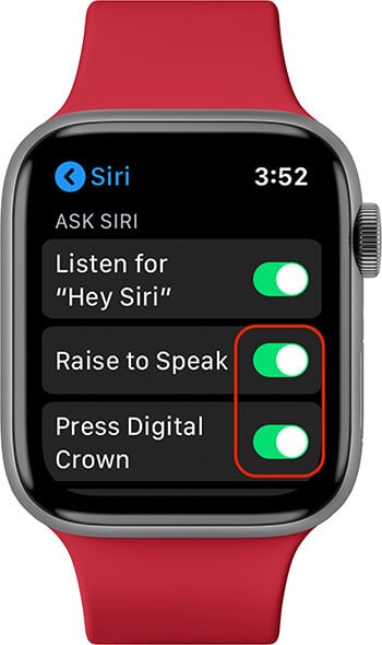 Enable Raise to Speak and Press Digital Crown on Apple Watch