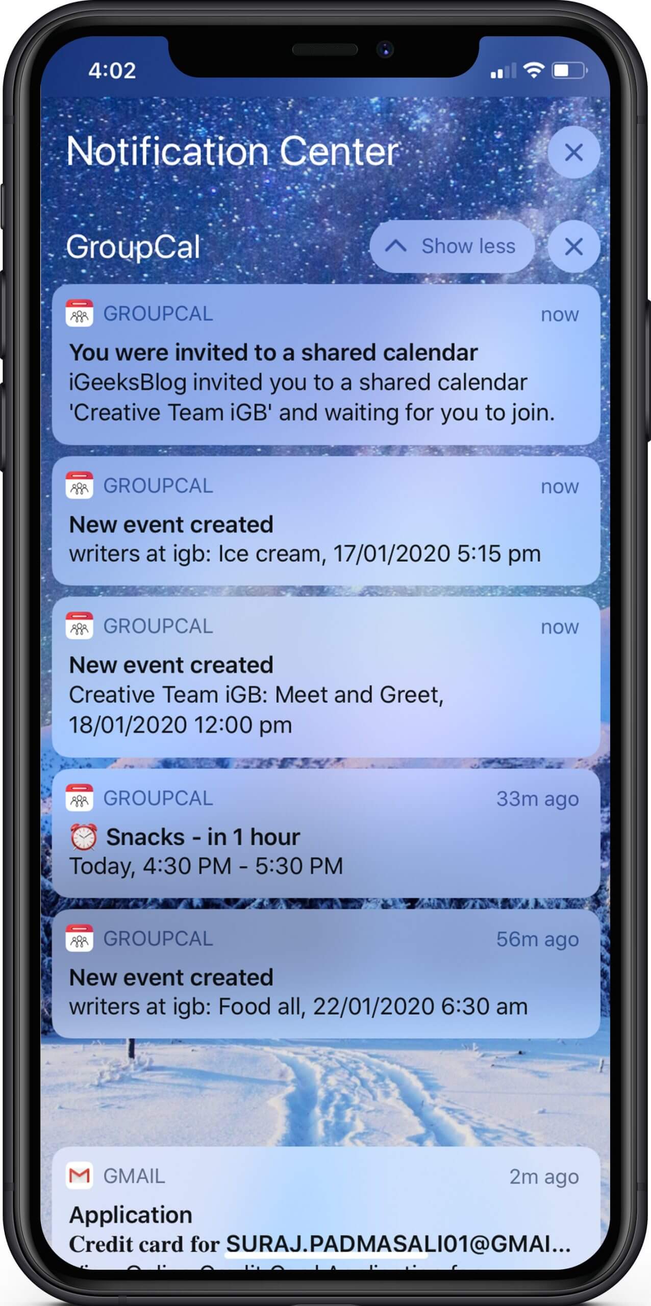 Get Notification of Event in Real Time in GroupCal App on iPhone
