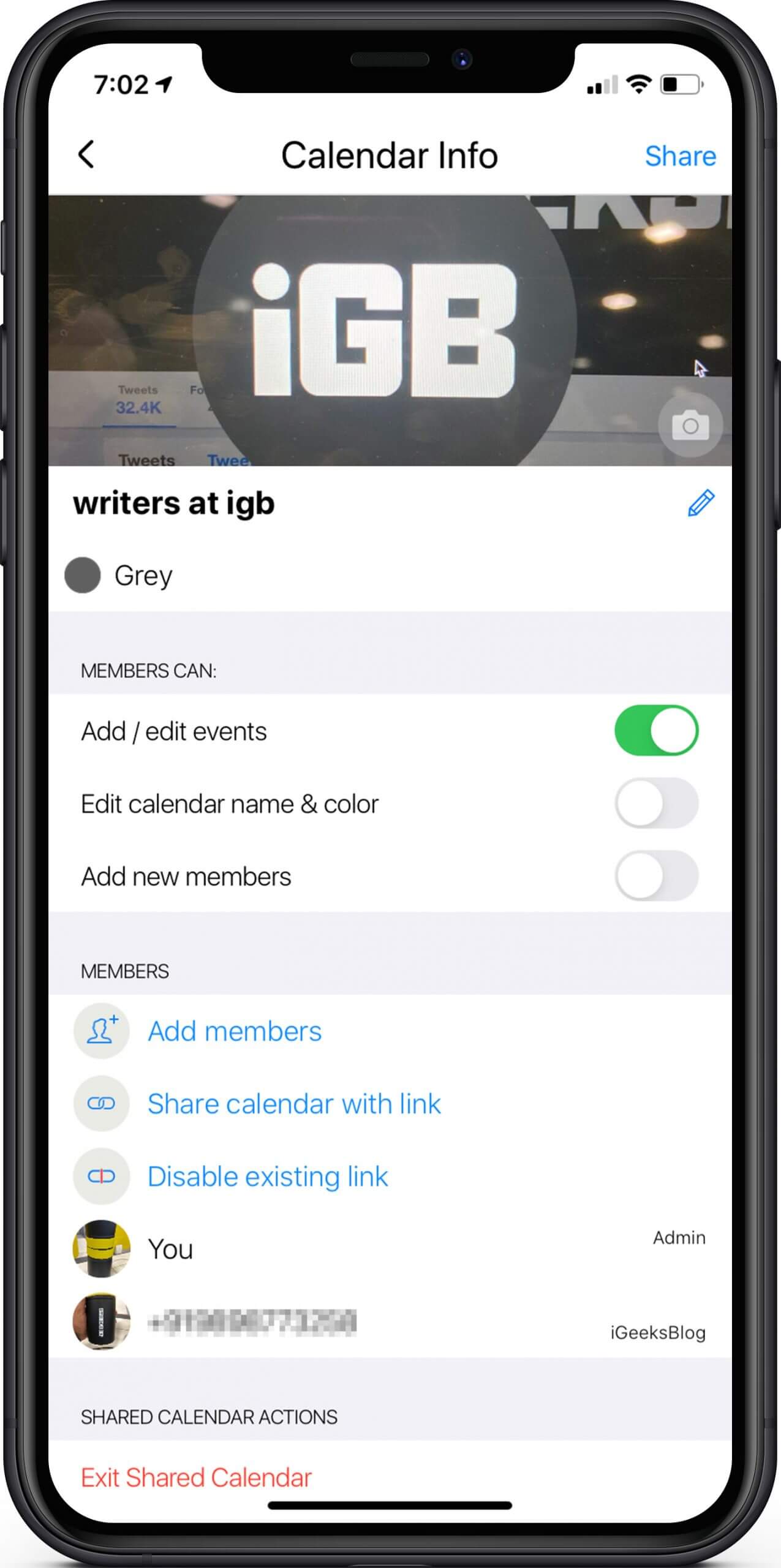 Manage Members Calendars and Event in GroupCal iOS App