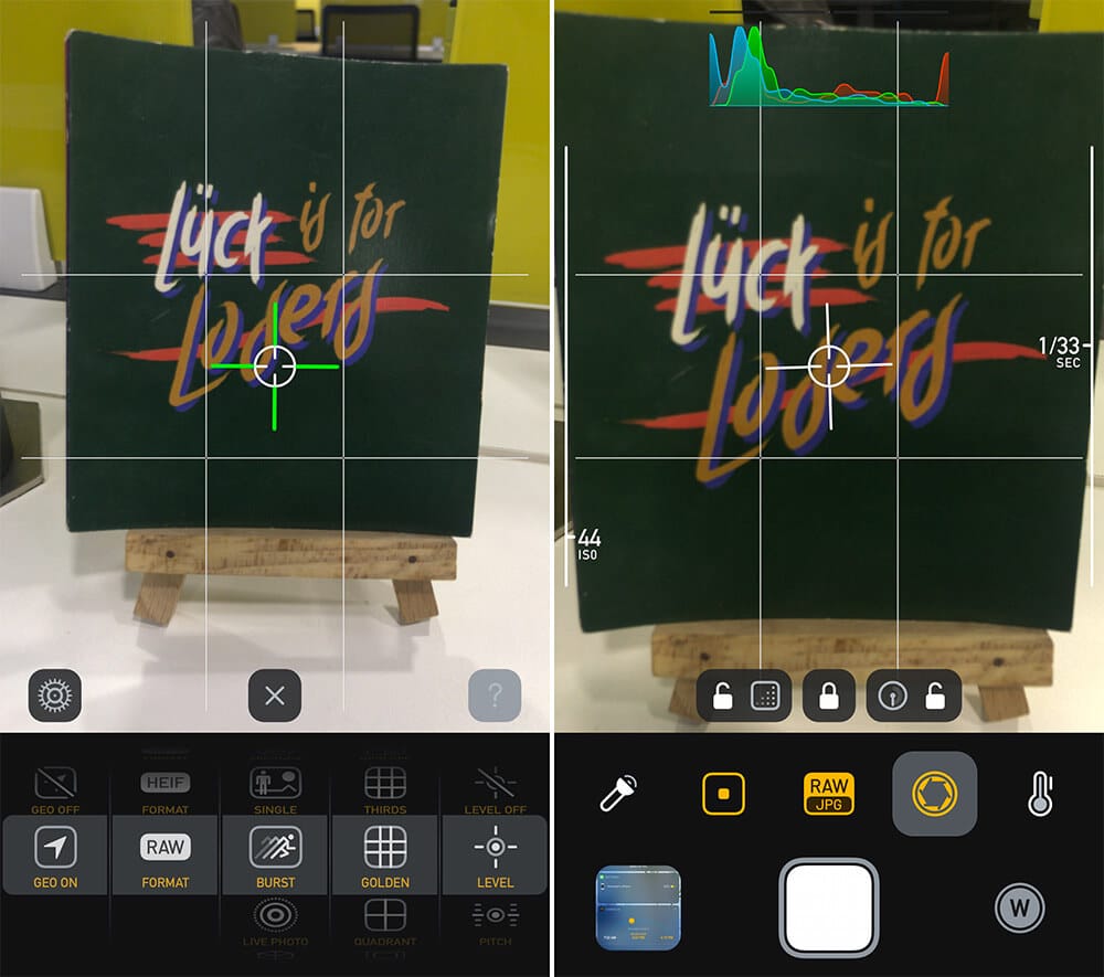 Manual settings of camera m ios app