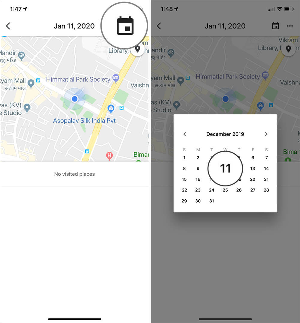 Open Calendar and Select Date in Google Maps on iPhone