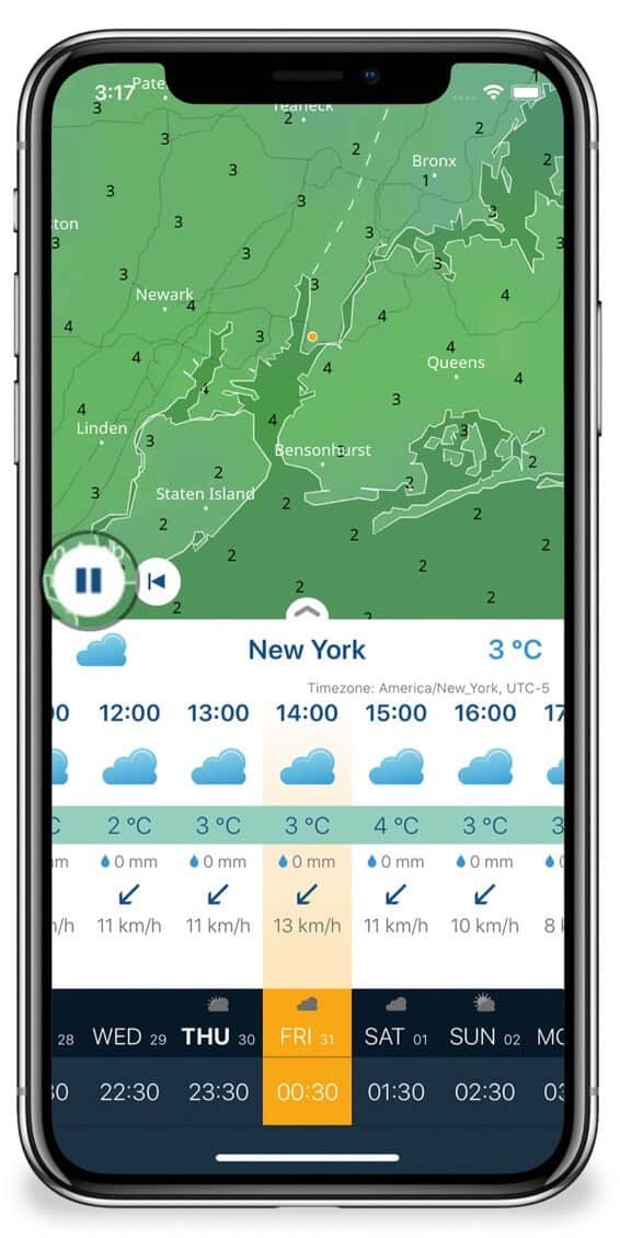 Play Button-through display weather information like a ticker in Ventusky