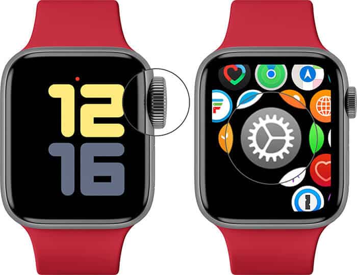 Press Digital Crown and Tap on Settings in Apple Watch