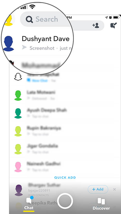 Select Friend from List in Snapchat on iPhone