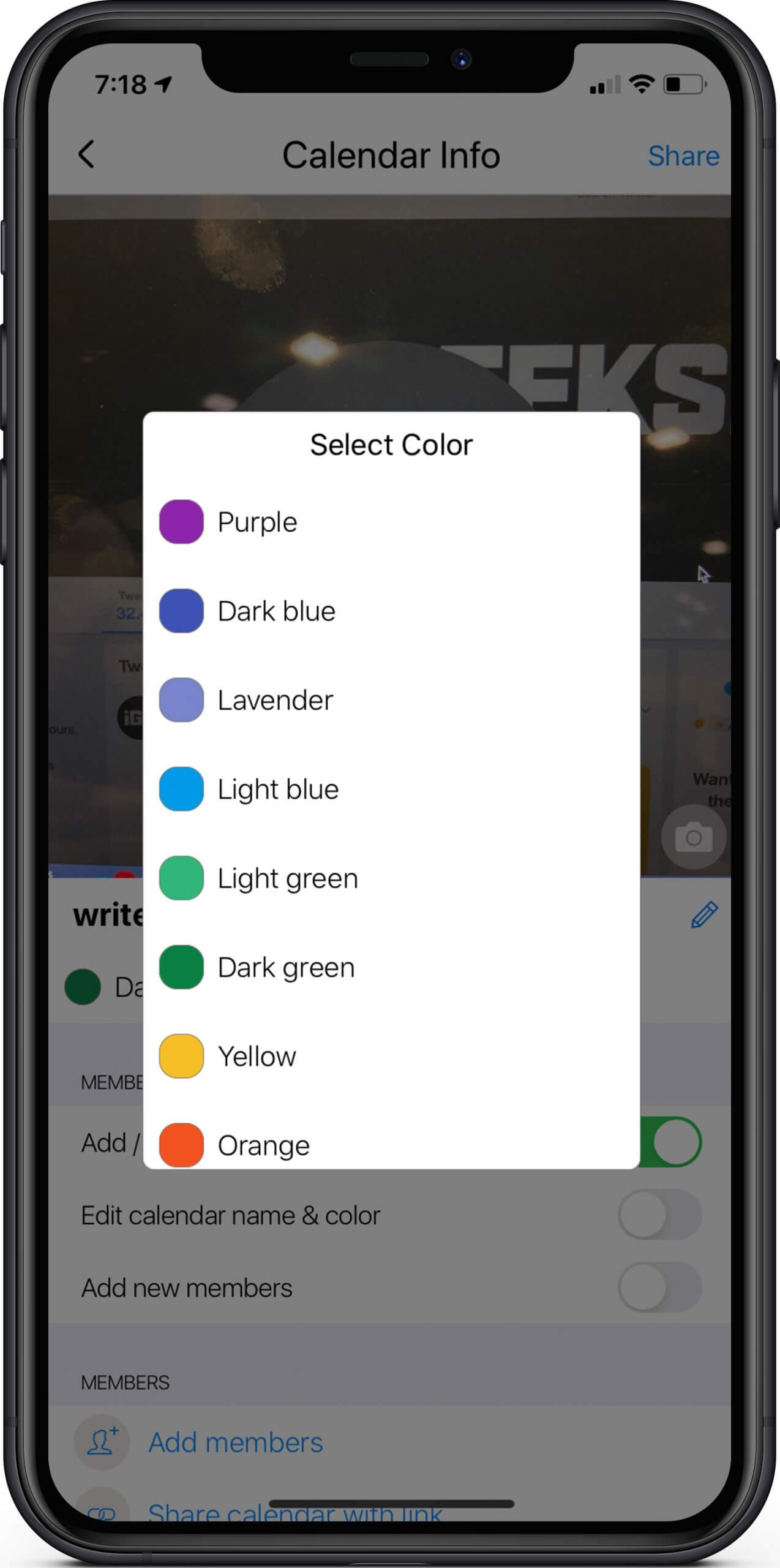 Set Color to Calendar and Event in GroupCal App on iPhone