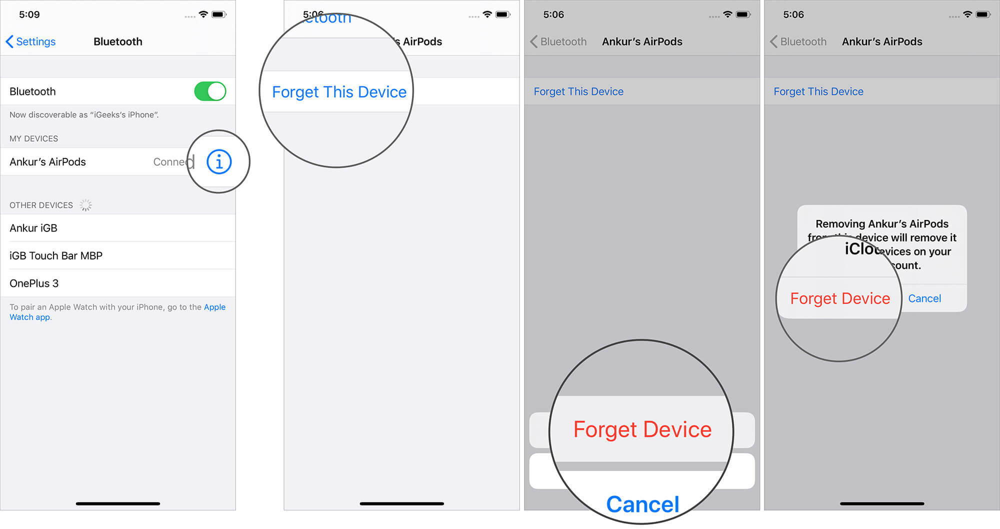 Tap on Forget This Device to Disconnect AirPods from iPhone