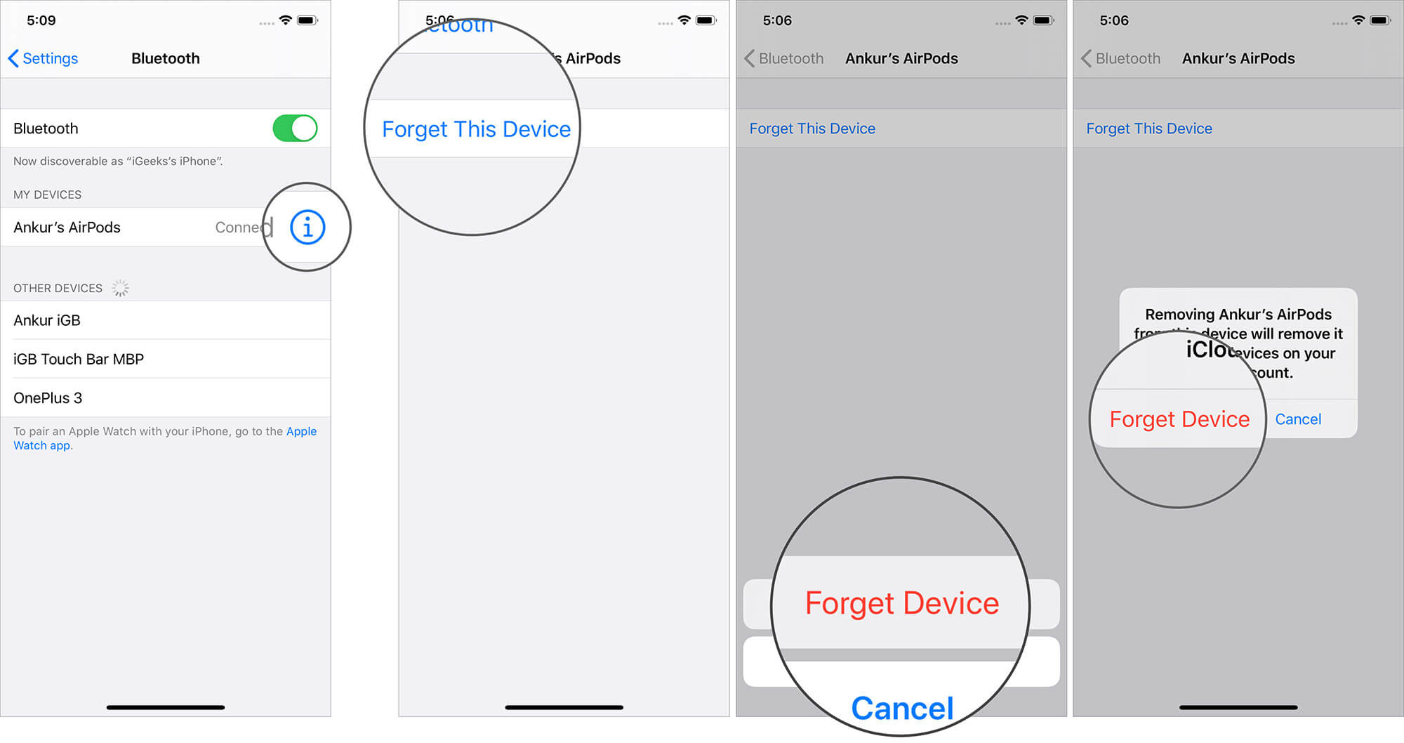 Tap on forget this device to disconnect airpods from iphone Tap on Forget This Device to Disconnect AirPods from iPhone