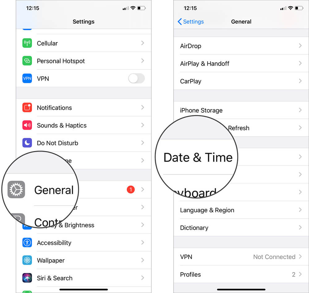 Tap on General and Select Date and Time in iPhone Settings