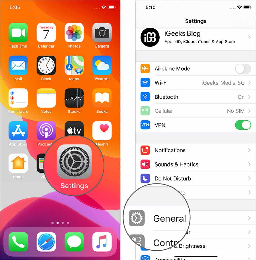 Tap on general in setting app on iphone Tap on General in Setting App on iPhone